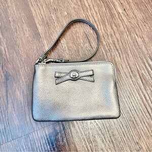 Coach Shimmering Silver Wristlet with Bow